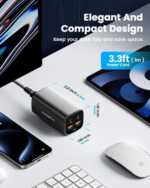 Alt view image 6 of 7 - USB C Charger 100W GaN Charger Fast USB C Charging Station 4 Ports 100W Laptop Travel Power Strip for MacBook Pro/Air/iPad Pro/iPhone/