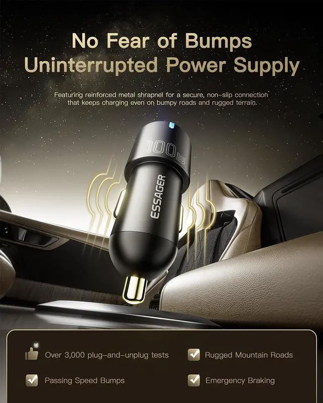 Alt view image 6 of 7 - 100W USB C Car Charger, 2-Port USB-C & USB-A Fast Charging Cigarette Lighter Adapter PD3.0/PPS/QC3.0 All Metal Type C Car Charger for iPhone 16/15/14/13 Pro Max,  Galaxy, iPad, MacBook