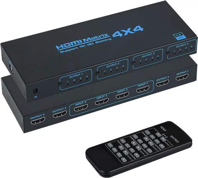 Main image of HDMI Matrix Switch 4x4, 4K HDMI Matrix 4 in 4 Out with IR Remote Control, Support HDMI 1.4, 4K@30Hz, 1080P@60Hz, 3D, YUV 4:2:0
