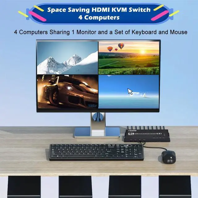 Alt view image 2 of 7 - HDMI MultiViewer 4x1 with KVM Function, 4K@30Hz Quad Seamless HDMI Switch Share 4 Computers simultaneously, Support ONE Set of Keyboard/Mouse/Monitor Control 4 PCs
