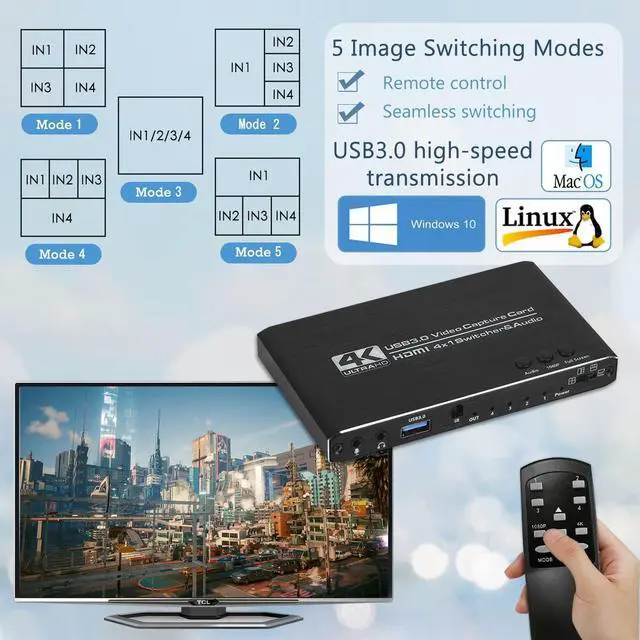 Alt view image 3 of 7 - 4 Channel USB3.0 HDMI Video Capture Card 1080P 60fps Video Caputre for Multi-Channel Board Game Record Live Streaming Broadcast Local Loop Out for PS4, Nintendo Switch, Xbox One