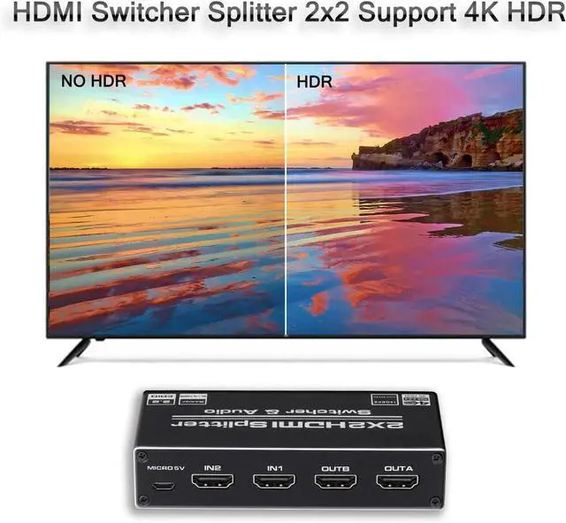 Alt view image 5 of 7 - HDMI Switch 2x2, 2 Ports HDMI Switch Splitter 2 in 2 Out with IR Remote Control, Support HDMI 2.0, HDCP 2.2, Ultra HD, 4K x 2K@60Hz, 3D, 1080P (Dual Monitors Duplicate/Mirror Only)