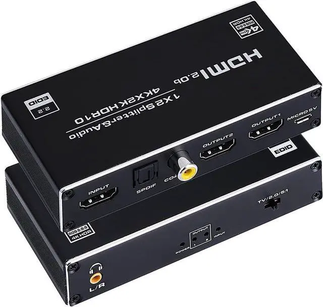 Main image of Groza HDMI Splitter Audio Extractor, 1 in 2 Out HDMI Splitter with 3.5mm Audio Jack + Coaxial + Optical Toslink SPDIF for Dual Monitors Duplicate/Mirror Only, Support HDMI 2.0 1080P/ 3D/ 4K