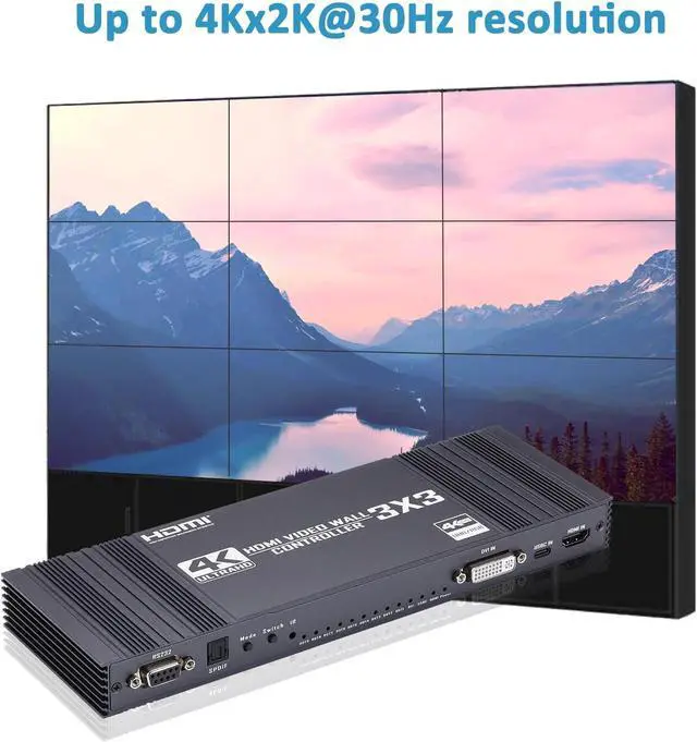 Alt view image 7 of 7 - Video Wall Controller 3x3, TV Wall Processor, 4K@30Hz HDMI Multi-Screen Splicing Processor with HDMI+DVI+USB C Input, Support 13 Display Modes 3x2 2x3 2x2 4x2 2x4 Etc