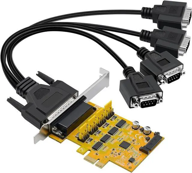 Main image of 4-Port PCIe to RS232 Serial Port Expansion Card with 5V/12V Power Supply - 9-Pin COM Port Adapter 1-to-4 Multi-Port RS232 Card for Industrial Control, Automation, and Legacy Devices