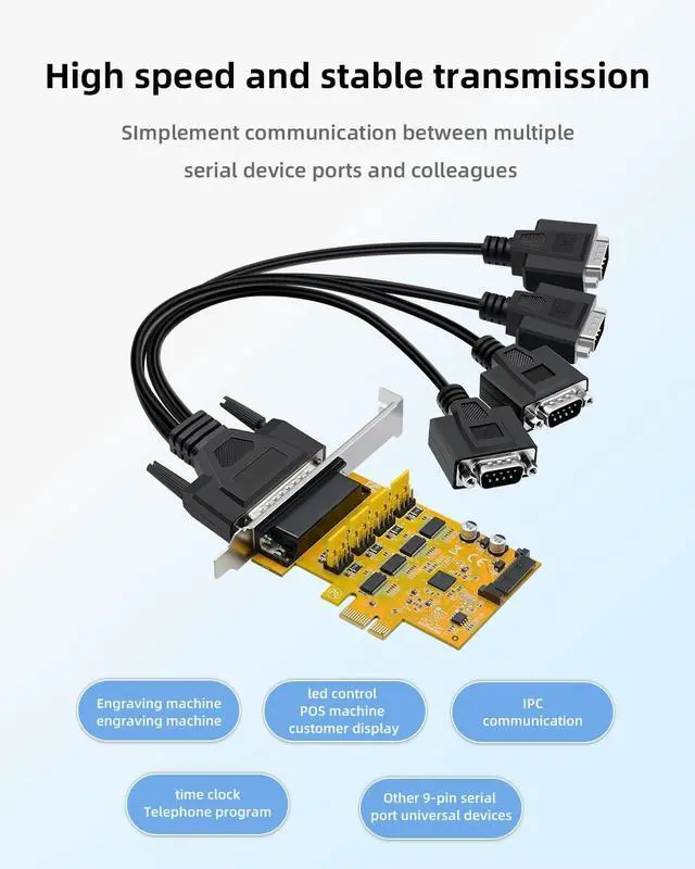 Alt view image 6 of 7 - 4-Port PCIe to RS232 Serial Port Expansion Card with 5V/12V Power Supply - 9-Pin COM Port Adapter 1-to-4 Multi-Port RS232 Card for Industrial Control, Automation, and Legacy Devices