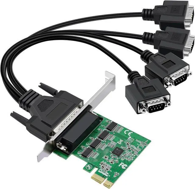 Main image of PCIe to 4 Port RS232 Serial Expansion Card - 9-Pin DB9 COM Port Adapter for Industrial PCs, 4X RS232 Ports Converter with Plug and Play, Support Windows/Linux