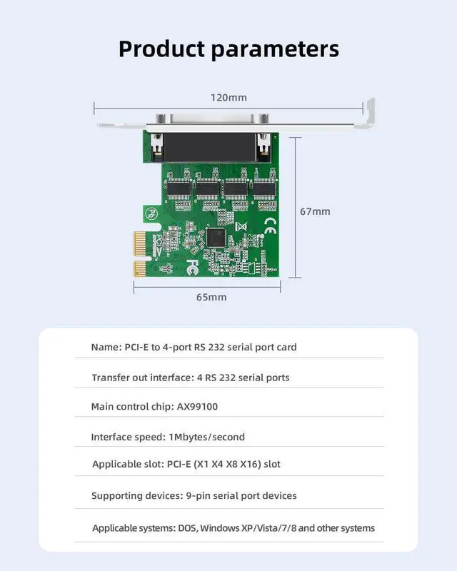 Alt view image 2 of 7 - PCIe to 4 Port RS232 Serial Expansion Card - 9-Pin DB9 COM Port Adapter for Industrial PCs, 4X RS232 Ports Converter with Plug and Play, Support Windows/Linux