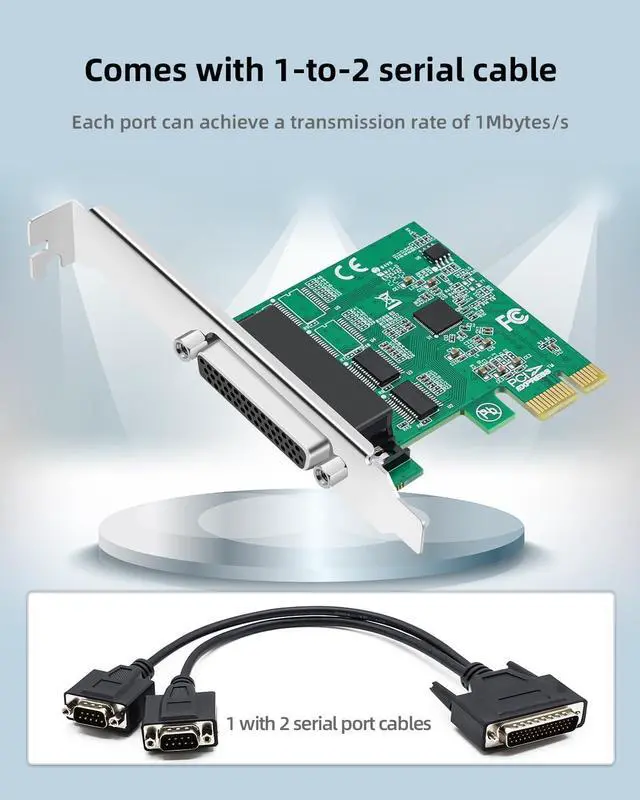 Alt view image 5 of 7 - PCIe to Dual RS232 Serial Port Card with DB9 Connectors - 2-Port COM Expansion Card for Industrial PCs, Desktop Computers, and 9-Pin Multi-Serial Adapter