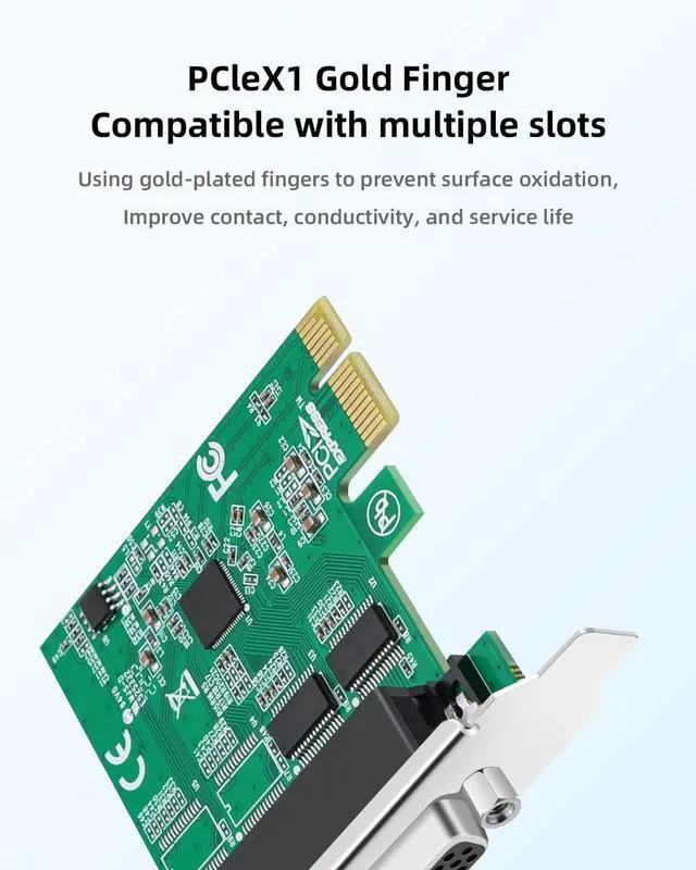 Alt view image 4 of 7 - PCIe to Dual RS232 Serial Port Card with DB9 Connectors - 2-Port COM Expansion Card for Industrial PCs, Desktop Computers, and 9-Pin Multi-Serial Adapter