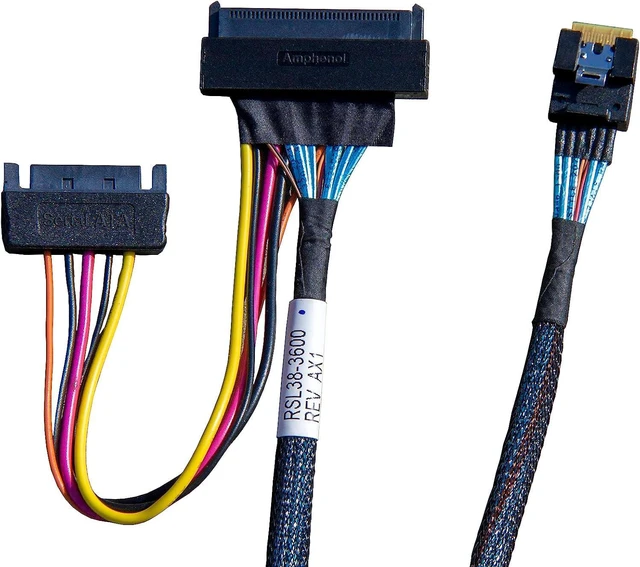 Alt view image 5 of 7 - PCIe Gen4 SlimSAS 4X to U.2 NVMe Adapter,SFF-8654 38P to SFF-8639 68P Cable with Power, 75CM (Pack of 2)