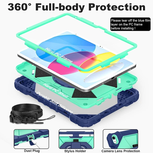 Alt view image 2 of 7 - Case for iPad (A16) 11th 2025 (11-inch) /iPad 10th Generation 2022(10.9 inch),Military Grade Shockproof Cover for i Pad 11/10 Gen with Rotating Stand Screen Protector Pencil Holder,Navy Mint