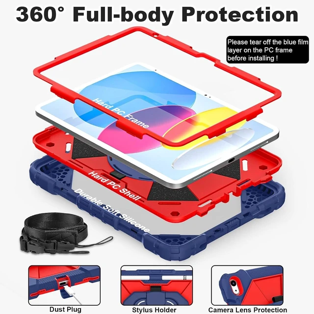 Alt view image 2 of 7 - Case for iPad (A16) 11th 2025 (11-inch) /iPad 10th Generation 2022(10.9 inch),Military Grade Shockproof Cover for i Pad 11/10 Gen with Rotating Stand Screen Protector Pencil Holder,Navy Red