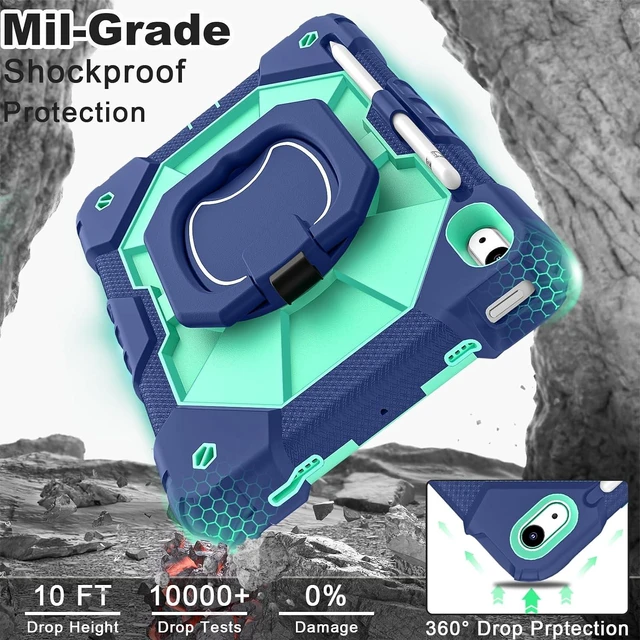 Alt view image 3 of 7 - Case for iPad (A16) 11th 2025 (11-inch) /iPad 10th Generation 2022(10.9 inch),Military Grade Shockproof Cover for i Pad 11/10 Gen with Rotating Stand Screen Protector Pencil Holder,Navy Mint