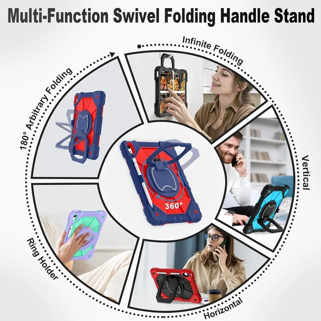 Alt view image 4 of 7 - Case for iPad (A16) 11th 2025 (11-inch) /iPad 10th Generation 2022(10.9 inch),Military Grade Shockproof Cover for i Pad 11/10 Gen with Rotating Stand Screen Protector Pencil Holder,Navy Red