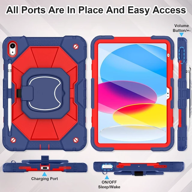 Alt view image 6 of 7 - Case for iPad (A16) 11th 2025 (11-inch) /iPad 10th Generation 2022(10.9 inch),Military Grade Shockproof Cover for i Pad 11/10 Gen with Rotating Stand Screen Protector Pencil Holder,Navy Red