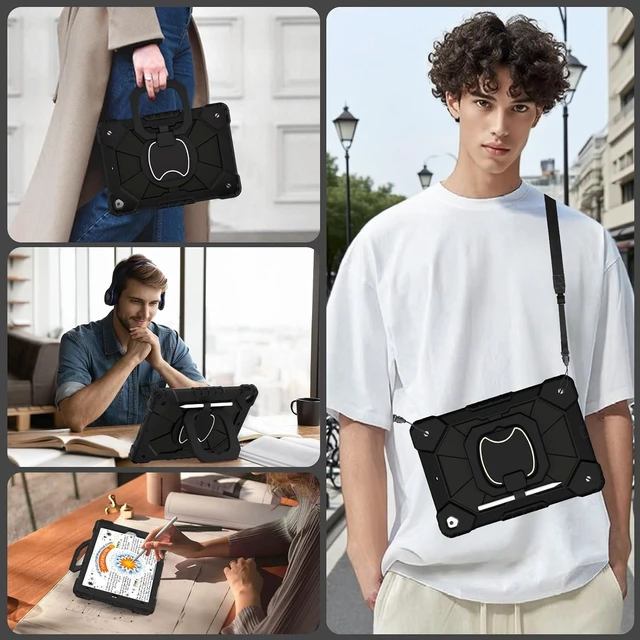 Alt view image 4 of 7 - Case for iPad 9th/8th/7th Generation 10.2 Inch (2021/2020/2019),Full-Body Drop Protection 9th Generation iPad Case with Rotating Stand Screen Protector Pencil Holder Holde,Black
