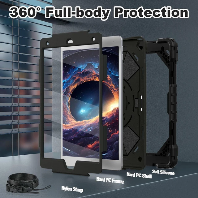Alt view image 2 of 7 - Case for iPad 9th/8th/7th Generation 10.2 Inch (2021/2020/2019),Full-Body Drop Protection 9th Generation iPad Case with Rotating Stand Screen Protector Pencil Holder Holde,Black