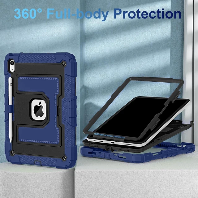 Alt view image 2 of 7 - Case for iPad A16 11th/10th Generation 2025/2022 with Pencil Holder Shoulder Strap iPad Case 10th Generation Shockproof Cover for iPad 11th/10th Gen Cases,Navy Black