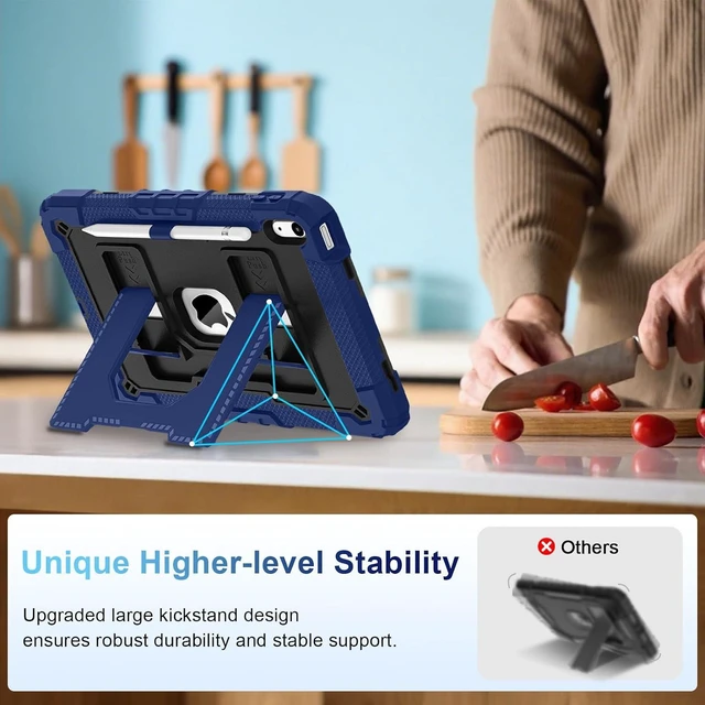 Alt view image 3 of 7 - Case for iPad A16 11th/10th Generation 2025/2022 with Pencil Holder Shoulder Strap iPad Case 10th Generation Shockproof Cover for iPad 11th/10th Gen Cases,Navy Black