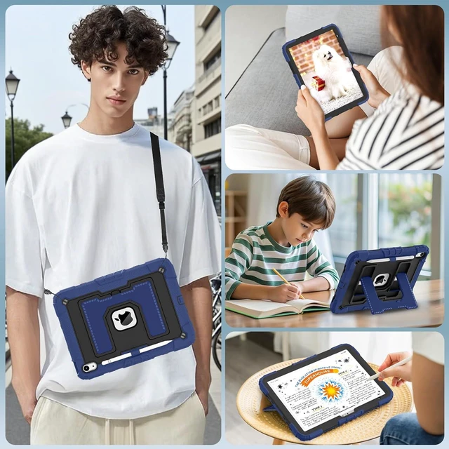 Alt view image 4 of 7 - Case for iPad A16 11th/10th Generation 2025/2022 with Pencil Holder Shoulder Strap iPad Case 10th Generation Shockproof Cover for iPad 11th/10th Gen Cases,Navy Black