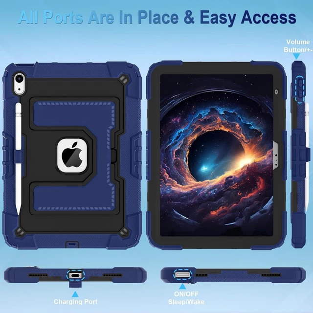 Alt view image 6 of 7 - Case for iPad A16 11th/10th Generation 2025/2022 with Pencil Holder Shoulder Strap iPad Case 10th Generation Shockproof Cover for iPad 11th/10th Gen Cases,Navy Black