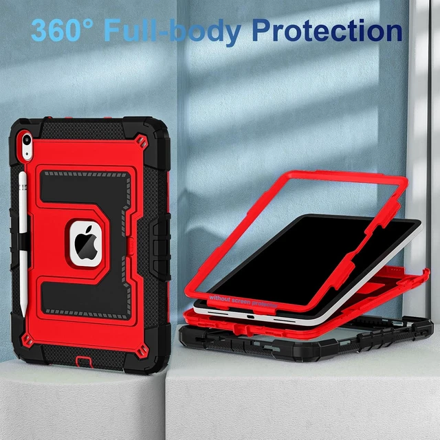 Alt view image 2 of 7 - Case for iPad A16 11th Generation 11 Inch (2025) iPad 10th Generation 10.9 Inch (2022),i Pad A16 Case Military Grade Shockproof Cases with Pencil Holder Shoulder Strap,Black Red