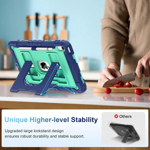 Alt view image 3 of 7 - Case for iPad A16 11th Generation 11 Inch (2025) iPad 10th Generation 10.9 Inch (2022),i Pad A16 Case Military Grade Shockproof Cases with Pencil Holder Shoulder Strap,Navy Mint
