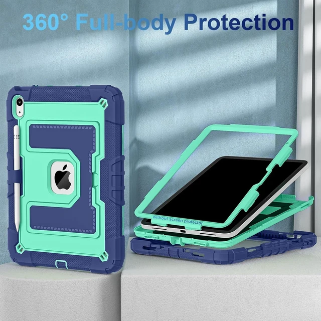 Alt view image 2 of 7 - Case for iPad A16 11th Generation 11 Inch (2025) iPad 10th Generation 10.9 Inch (2022),i Pad A16 Case Military Grade Shockproof Cases with Pencil Holder Shoulder Strap,Navy Mint