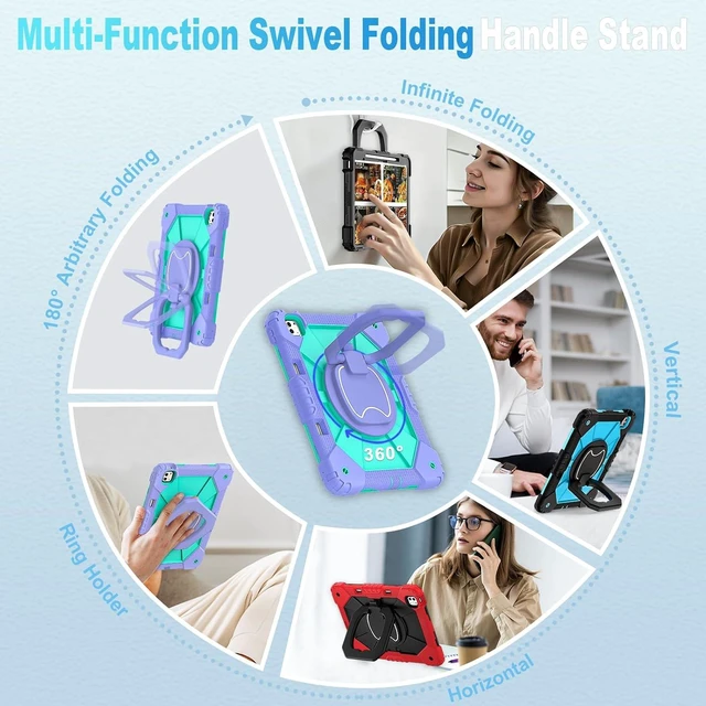 Alt view image 3 of 6 - for iPad Pro 13 Inch Case M5 2025/M4 2024 (7th Gen) with Screen Protector/360° Rotating Stand/Pencil Holder/Shoulder Strap,Military Grade Shockproof iPad Case 13 Inch Pro M5/M4,Purple Green