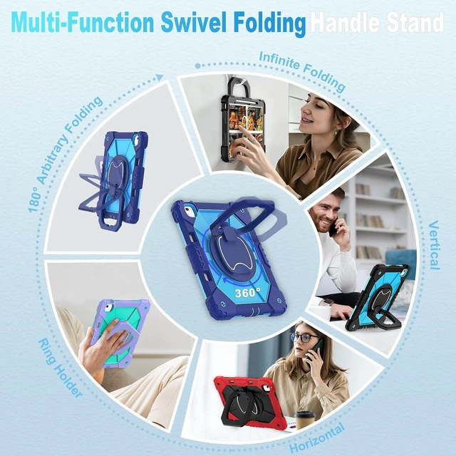 Alt view image 4 of 6 - Cases for iPad Air 13 Inch (M4/M3/M2) 2026/2025/2024 with Screen Protector/360° Rotating Stand/Pencil Holder/Shoulder Strap,Military Grade Shockproof Cover for iPad Air Case 13 Inch, Navy Blue