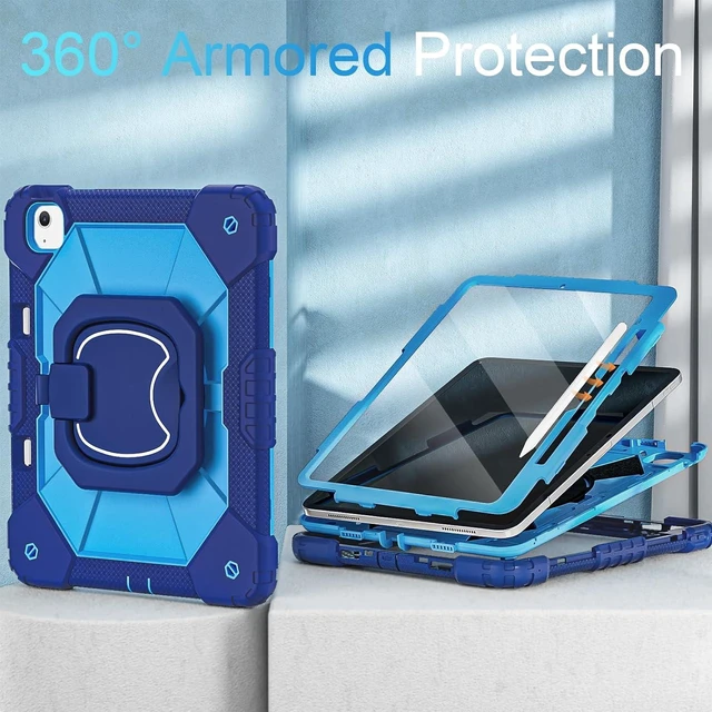Alt view image 3 of 6 - Cases for iPad Air 13 Inch (M4/M3/M2) 2026/2025/2024 with Screen Protector/360° Rotating Stand/Pencil Holder/Shoulder Strap,Military Grade Shockproof Cover for iPad Air Case 13 Inch, Navy Blue