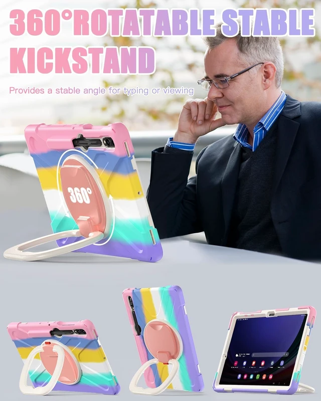 Alt view image 3 of 6 - for SAM-SUNG Galaxy Tab S9 FE+/S9+/S8+/S7+ Plus Case - Colorful Pink