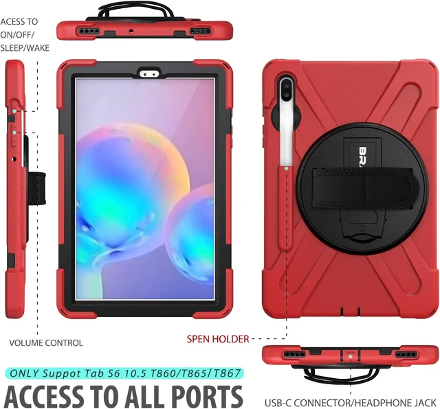 Alt view image 3 of 7 - Case for Galaxy Tab S6: 10.5" 2019 SAM-SUNG SM-T860/T865/T867 Red