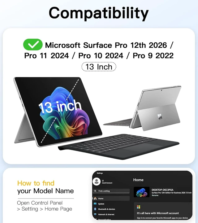 Alt view image 2 of 7 - Case for Surface Pro 12th/11/10/9-13 inch 2026-2022 Microsoft