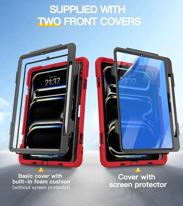 Alt view image 7 of 7 - Case for iPad Pro 11 inch M5 2025 & M4 2024, 4 Layers Heavy Duty Full-Body Protection Screen Protector Pencil Holder, 360° Rotating Handle Kickstand, Shoulder Strap Kids Friendly