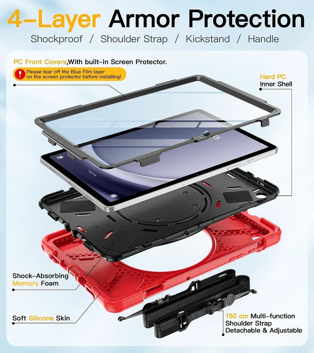 Alt view image 6 of 7 - Case for SAM-SUNG Galaxy Tab A9+ Plus - 2023 Red Tablet A9+ Case