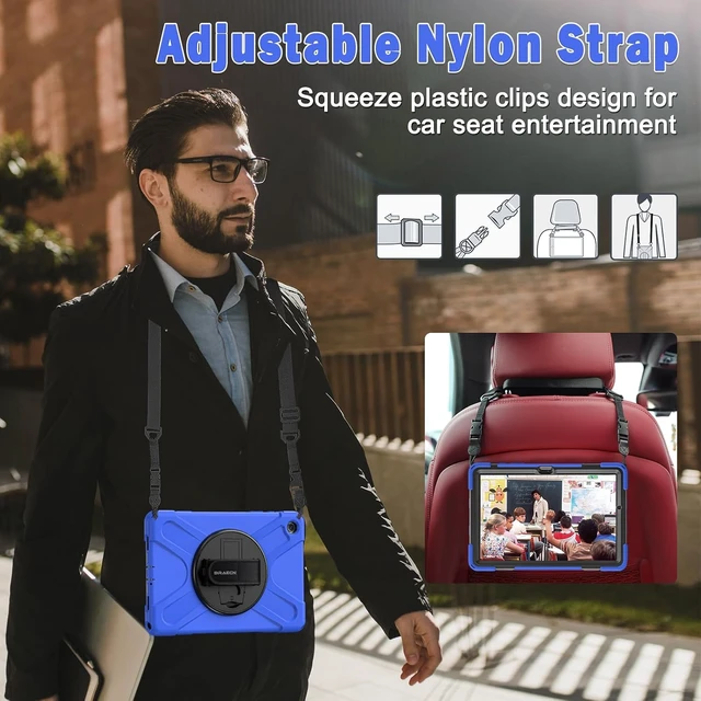 Alt view image 5 of 7 - for SAM-SUNG Galaxy Tab A9 Plus Case 11 Inch 2023, Shockproof Hard Duty Case with Screen Protector &360 Rotating Stand&Hand Strap/Shoulder Strap for Galaxy A9 Plus Tablet-Black
