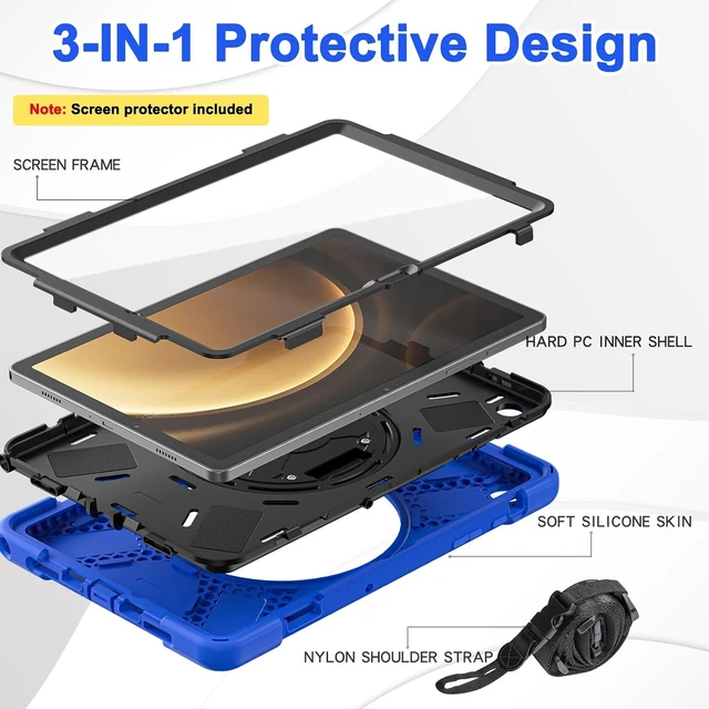Alt view image 7 of 7 - for SAM-SUNG Galaxy Tab A9 Plus Case 11 Inch 2023, Shockproof Hard Duty Case with Screen Protector &360 Rotating Stand&Hand Strap/Shoulder Strap for Galaxy A9 Plus Tablet-Black