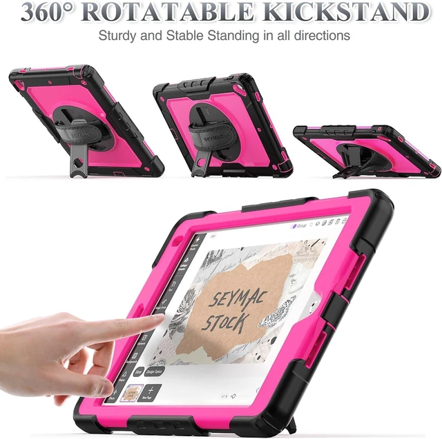 Alt view image 4 of 7 - Case for iPad 6th / 5th Generation Case/Air 2 / Pro 9.7 inch, Heavy Duty Protective with Screen Protector, with Pencil Holder, Hand Strap, Shoulder Strap, 360 Rotate Stand, Pink+Black