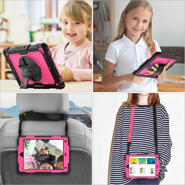Alt view image 5 of 7 - Case for iPad 6th / 5th Generation Case/Air 2 / Pro 9.7 inch, Heavy Duty Protective with Screen Protector, with Pencil Holder, Hand Strap, Shoulder Strap, 360 Rotate Stand, Pink+Black
