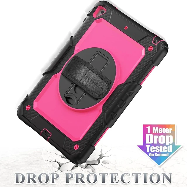Alt view image 7 of 7 - Case for iPad 6th / 5th Generation Case/Air 2 / Pro 9.7 inch, Heavy Duty Protective with Screen Protector, with Pencil Holder, Hand Strap, Shoulder Strap, 360 Rotate Stand, Pink+Black
