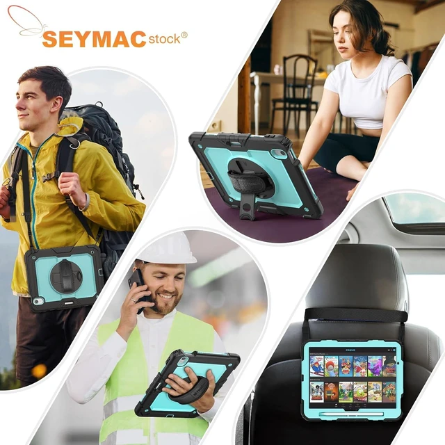 Alt view image 6 of 7 - Case for iPad Air 11-inch M4-M2 2026-2024 (Gen 8-6), Shockproof Heavy Duty Case with Screen Protector, Pencil Holder, Rotating Stand, Hand Strap, Shoulder Strap, SkyBlue