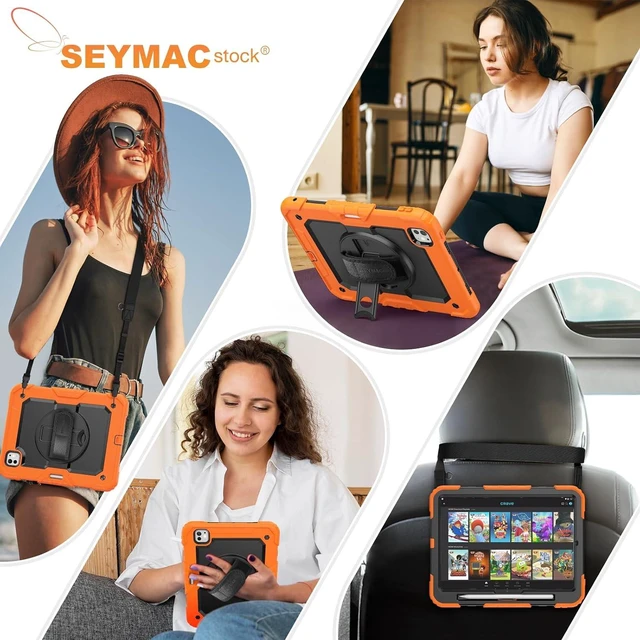Alt view image 6 of 7 - Case for iPad Pro 11-inch M5-M4 2025-2024, Shockproof Heavy Duty Case with Screen Protector, Pencil Holder, Rotating Stand, Hand Strap, Shoulder Strap, Orange
