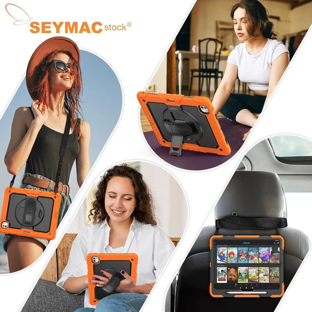 Alt view image 6 of 7 - Case for iPad Pro 13-inch M5-M4 2025-2024, Shockproof Heavy Duty Case with Screen Protector, Pencil Holder, Rotating Stand, Hand Strap, Shoulder Strap, Orange