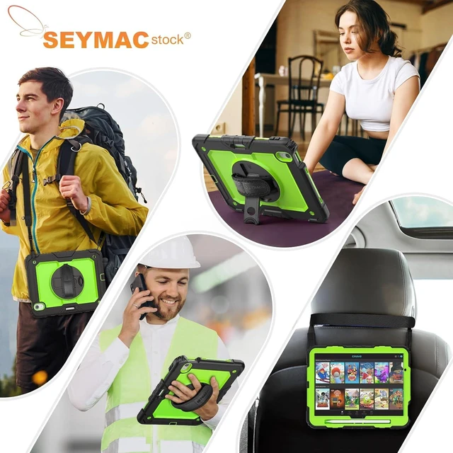 Alt view image 6 of 7 - Case for iPad Air 11-inch M4-M2 2026-2024 (Gen 8-6), Shockproof Heavy Duty Case with Screen Protector, Pencil Holder, Rotating Stand, Hand Strap, Shoulder Strap, Green