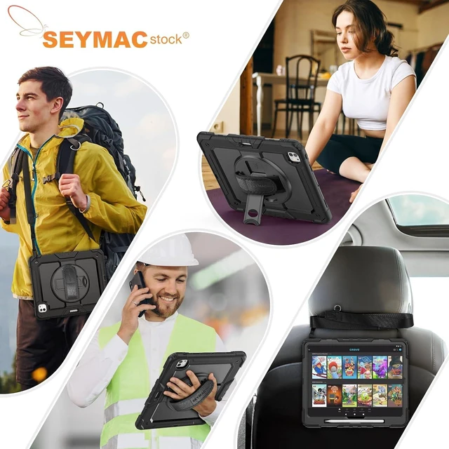 Alt view image 6 of 7 - Case for iPad Pro 13-inch M5-M4 2025-2024, Shockproof Heavy Duty Case with Screen Protector, Pencil Holder, Rotating Stand, Hand Strap, Shoulder Strap, Black