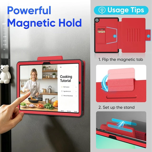 Alt view image 3 of 7 - Magnetic Case for SAM-SUNG Galaxy Tab A9+ Plus 11'', Red