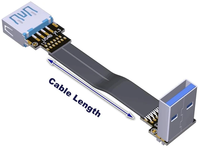 Alt view image 3 of 7 - USB 3.0 Type A Male to USB A Female Extension Ribbon Cable Fold 90 FPV Slim Flat Soft Flexible FPC (25cm, S2A-S4B)