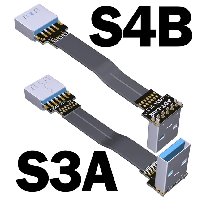 Alt view image 2 of 7 - USB 3.0 Type A Male to USB A Female Extension Ribbon Cable Fold 90 FPV Slim Flat Soft Flexible FPC (50cm, S3A-S4B)